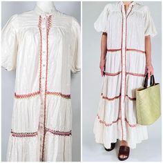 This Beautiful Alemais Maxi Dress Is Perfect For A Summer Day. It Is Made From A Lightweight Cotton Fabric And Features A Relaxed Fit. The Dress Has Short Full Sleeves, And A Tiered Skirt. It Is Decorated With Intricate Embroidery In Pink, Brown And Green Thread. The Dress Is In New Condition. Please Review Photo Measurements To Confirm Fit. The Color Is Off White. There Is No Belt That Originally Comes With The Dress. Style Tags: Stuart Weizmann, Kate Spade, Gucci, Chanel, Versace, Doen, Lovesh White Embroidered Maxi Dress For Daywear, White Embroidered Short Sleeve Maxi Dress, Green Thread, Vintage Betsey Johnson, Cotton Maxi Dress, Gal Meets Glam, Bohemian Maxi Dress, Brown And Green, Bow Detail Dress