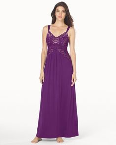 Soma Intimates Floral Noir Nightgown Majestic Plum With Soft Tan #somaintimates Cool Pajamas, Soma Bras, Luxury Pajamas, Luxury Sleepwear, Soma Intimates, The Vanishing, Long Gown, Sleepwear Pajamas, Luxury Fabrics