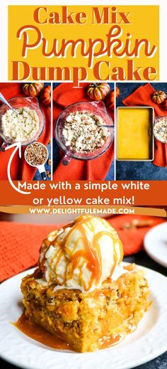 cake mix pumpkin dump cake with a simple white frosting