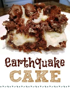 Earthquake Cake! A moist, delicious cake you don’t have to frost because the ooey-gooey cream cheese mixture becomes a frosting explosion that cracks the cake apart. Hence the name! Apple Dishes, Chocolate Cake Mixes, Cake Mix Recipes