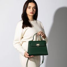 Layla Top-Handle Bag-Green – Levantine Beautiful Purse, Vegan Leather Bag, Essential Items, Functional Accessories, Hobo Handbags, Chic Fashion, Green Bag, Leather Interior, Timeless Classic