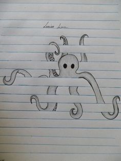 an octopus drawn on lined paper with writing