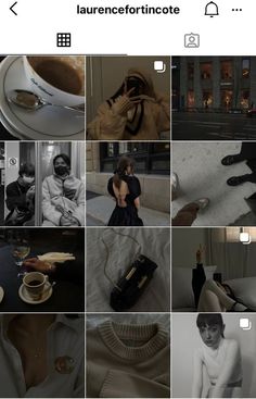 a collage of photos with coffee and people in the background, including a woman sitting on a couch