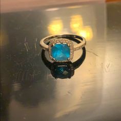 Topaz Ring With White Gold And Small Miniature Diamonds On The Band 7 Rings, The Band, Topaz Ring, Womens Jewelry Rings, Topaz, Gold Color, Blue White, Color Blue, Miniatures