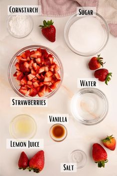 the ingredients to make strawberry shortcakes are shown