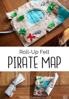 the instructions for how to make a pirate map with toilet paper and construction materials on it