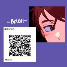 an anime character with brown hair and blue eyes has a qr code on it