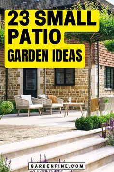 small patio garden ideas with text overlay