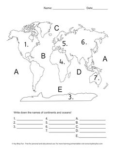 the world map worksheet for children to learn numbers and places that are in each country