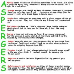 Aspergers Awareness. - Imgur Take a look at a mixture of pins all to do with the topic of #Autism. Never before has there been a better time to Pin your favourite #autistic facts #aspergers #asd #sensory Sensory Processing, School Counseling, Speech Therapy, Counseling