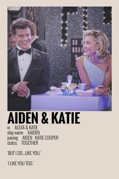 an ad for the movie,'adien & kate'with two people sitting at a table