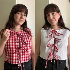 Reversible Red Gingham Cowgirl Bow Vest Top Made to Order - Etsy Netherlands Cottage Fits, Aesthetic Vest, Tank Tops Summer, Y2k Kawaii, Coquette Outfit, Summer Plaid, Reversible Top, Clothing Diy, Plaid Outfits