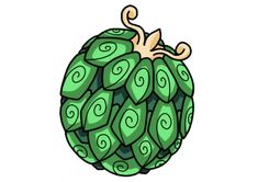 an image of a green fruit with swirls on it's head and eyes