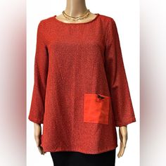 Ali Miles Round Neck 3/4 Drop Shoulder Sleeve Textured Sienna Tunic Size M, S. New With Tag From Ali Miles Plus, This Tunic Features: Woven Fabrication Round Neckline 3/4 Drop Shoulder Sleeves Front Side Patch Pockets Slight High-Low Hemline Pullover Construction Approx 27.5" Front And Back Length, 19" Pit To Pit Laid Flat Size Small 28.5" Length, 20" Pit To Pit Laid Flat Size Med Rayon/Polyester,Cotton Machine Wash/Tumble Dry Imported Drop Shoulder Sleeve, Shoulder Sleeve, M S, Drop Shoulder, Round Neckline, High Low, Tunic Tops, Round Neck, Womens Tops