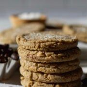 a stack of cookies sitting on top of a white plate