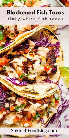 blackened fish tacos with red cabbage slaw and cilantro