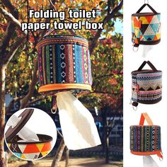 folding toilet paper towel box hanging from tree