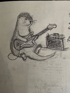 a drawing of a mouse playing the guitar