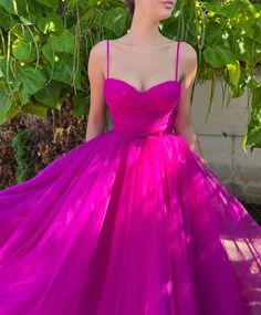 Gaun Tulle, Hot Pink Prom Dress, Tea Length Prom Dress, Spaghetti Strap Bridesmaids Dresses, Tea Length Tulle, Tulle Cocktail Dress, Prom Dresses Simple, Tulle Bridesmaid Dress