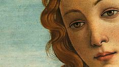 a close up of a painting of a woman's face