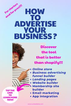 an advertisement with the words how to advertise your business? and a woman pointing at