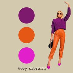 #circulocromatico Purple And Orange Outfit, Colour Blocking Fashion, Color Outfits, Colour Combinations Fashion, Color Combinations For Clothes, 50 And Fabulous, Sophisticated Outfits, Purple Outfits