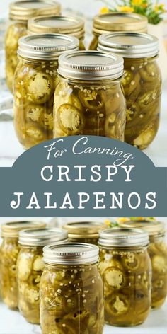 jars filled with pickled jalapenos sitting on top of a table