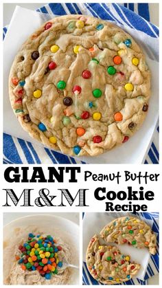 giant peanut butter m & m cookie recipe with lots of candy and sprinkles