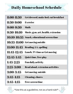 the daily schedule for homeschool schedule