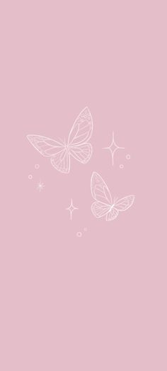 two butterflies flying in the air on a pink background