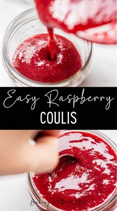 an easy raspberry coulis recipe in a mason jar