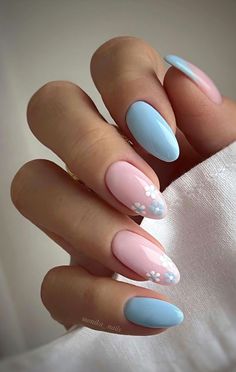 Pink Blue Nails, Pastel Blue Nails, Basic Baddie Nails, Pastel Nail Art, Pastel Nail, Cute Nail Ideas