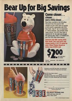 an ad for ice cream featuring a polar bear holding a cup with a drink in it