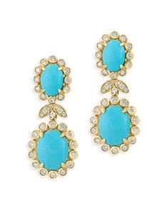 Bloomingdale's Fine Collection Turquoise & Diamond Flower Drop Earrings in 14K Yellow Gold - Exclusive Victorian Earrings, Flower Drop Earrings, Exclusive Jewelry, Diamond Flower, Cute Jewelry, Amazing Jewelry, Blue Yellow, Stylish Outfits, Jewelry Box