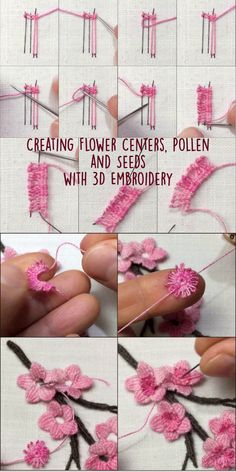 crochet flower centers, pollen and seeds with 3d embroidery instructions