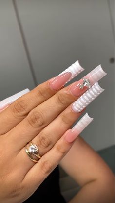 Tapered Square French Tip Nails Design, Baddie Nails Instagram Long, Cute Long Nails, Trip Nails, Pink Tip Nails, Tapered Square