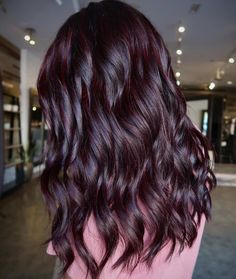 Dark Mulberry Hair Color, Burgundy Balayage On Black Hair Indian, Plum Coloured Hair, Dark Cherry Brown Hair With Highlights, Violet Balayage Brunette, Chocolate Plum Hair Color, Black Cherry Curly Hair, Black Cherry Hair Color With Highlights, Purple Undertone Hair