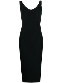 black copper marble wool-silk blend decorative stitching boat neck sleeveless fitted waistline mid-calf length