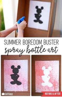 a collage of photos with the words summer boredom buster spray bottle art on it