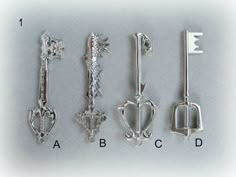 four different types of silverware are shown in this image, with the letter b on each side