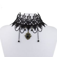 Black Lace Gothic Choker With Beads Brand New! Only Worn For The Photo 14" - 16.5" Adjustable Width Gothic Black Necklace With Black Beads, Vintage Black Necklace For Halloween, Gothic Black Beaded Necklace, Elegant Beaded Halloween Jewelry, Elegant Beaded Jewelry For Halloween, Elegant Black Beaded Chain Choker, Black Gothic Jewelry With Beaded Chain, Gothic Black Necklaces With Round Beads, Black Gothic Necklaces With Round Beads