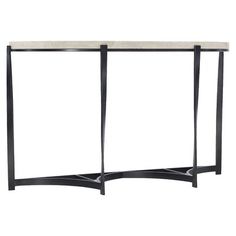 a white marble top and black metal frame console table