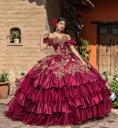 M39-139 RUFFLED CHARRO QUINCEANERA DRESS BY RAGAZZA | eBay Yellow And Red Quinceanera Dress, Charro Red Quinceanera Dresses, Red And Gold Quince Dress, Red Charro Quinceanera Dress, Dream Quinceanera, Quinceanera Dresses Mexican, Vestido Charro, Quinceanera Dresses Red, Mexican Quinceanera