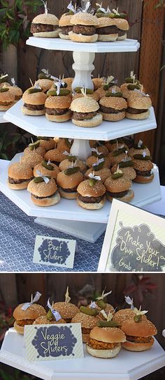 there are many different types of sandwiches on this cake platter and the same one is for sale