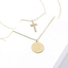 Monogrammed Layered Cross Necklace Personalized Elegant Cross Necklace, Elegant Personalized Cross Necklace, Gold Personalized Cross Charm Necklaces, Personalized Cross Pendant Jewelry For Mother's Day, Personalized Engraved Cross Necklace, Silver Cross Pendant Necklace For Personalized Gift, Personalized Cross Necklace In Gold, Personalized Gold Cross Necklace, Personalized Sterling Silver Cross Pendant Necklace