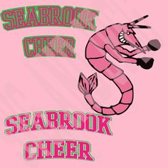 a pink shirt with the words sharkok cheer on it and an image of a shrimp