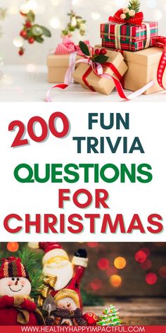 christmas presents with the words 200 fun trivia questions for christmas on top and bottom