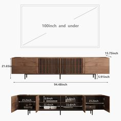 the sideboard is shown with measurements for each section