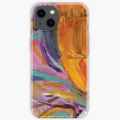 an abstract painting iphone case with multiple colors and lines on the front, including oranges,