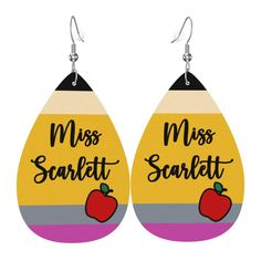 PRICES MAY VARY. CUSTOM TEACHER EARRING: These stunning pencil drop earrings are designed in a teardrop shape with a name, pencil, and apple pattern. Perfect for teachers to complete their working day outfits. Click the "Customize" button, then add a name to design delightful teacher jewelry. WONDERFUL TEACHER GIFTS: A custom gift always touches the heart. If you are looking for a gift for your favorite teacher, these creative pencil earrings will be a great choice. It makes wonderful gifts for Teacher Earrings Diy, Hand Painted Earrings Wood, Sublimation Earring Designs, Pencil Earrings, Cricut Earrings, Teacher Jewelry, Teacher Earrings, Apple Pattern, Homemade Earrings